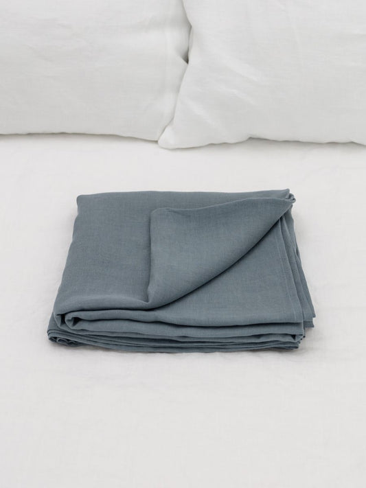 100% flax linen Baltic Blue flat sheet folded – OEKO-TEX Standard 100 certified, soft & safe