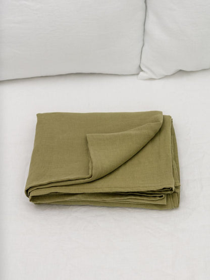 100% flax linen Olive Green flat sheet folded – OEKO-TEX Standard 100 certified, soft & safe