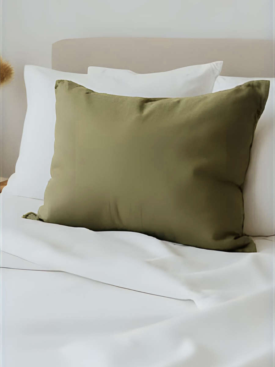 100% flax linen Olive Green standard pillowcase with zipper – OEKO-TEX Standard 100, luxury and heirloom