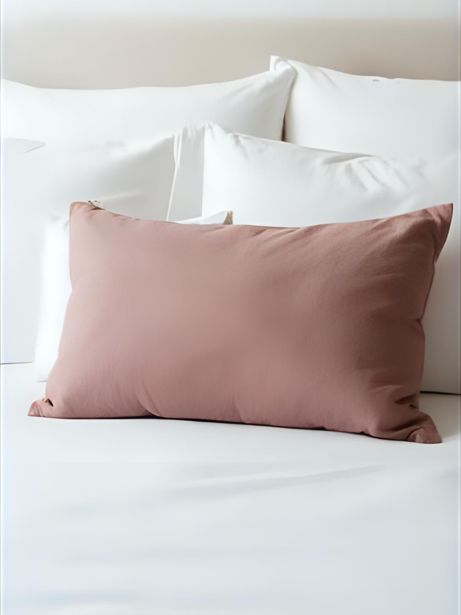 100% flax linen Rosewood Pink standard pillowcase with zipper – OEKO-TEX Standard 100, long & supportive