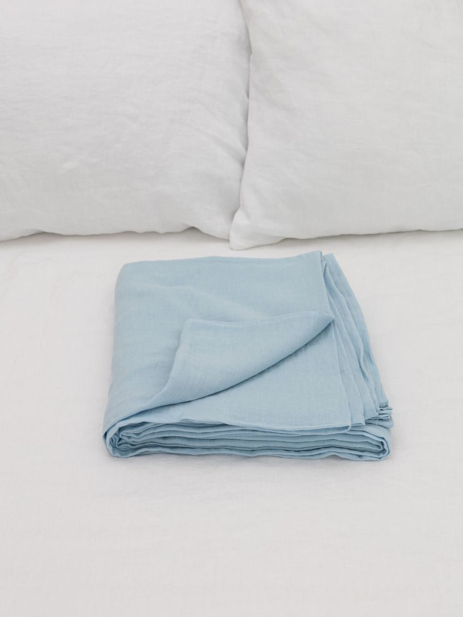 100% flax linen Sky Blue flat sheet folded – OEKO-TEX Standard 100 certified, soft & safe