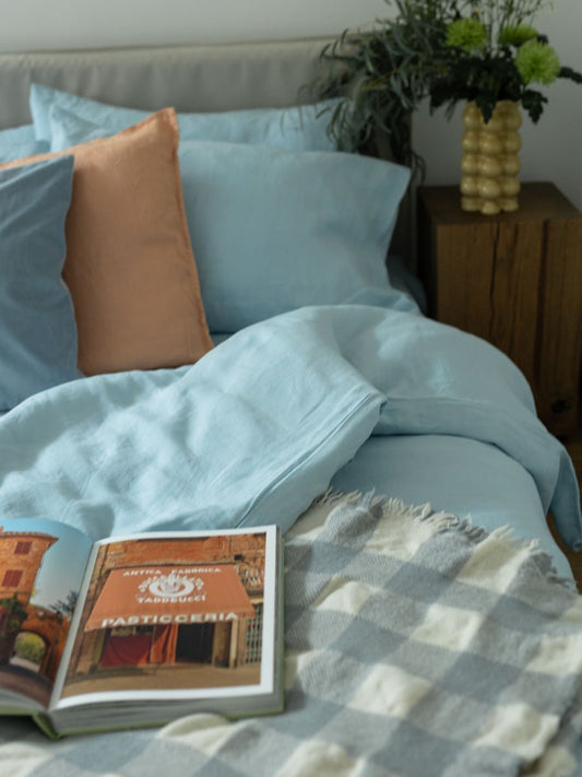 Sky Blue 100% Flax Linen Duvet Cover Sets