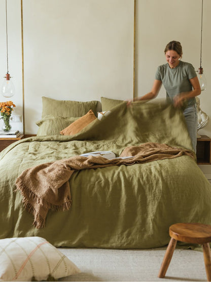 Olive Green 100% Flax Linen Duvet Covers