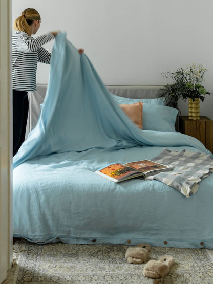 Sky Blue 100% Flax Linen Duvet Covers