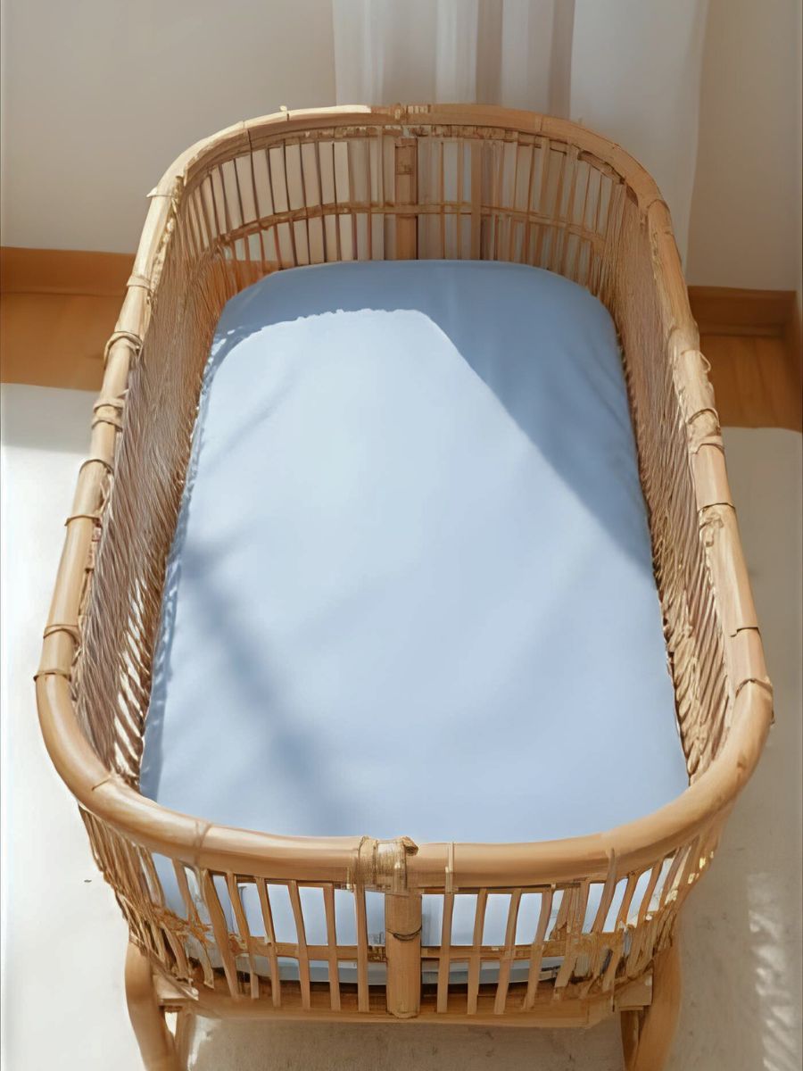 Sky Blue 100% Flax Linen Baby Pure Luxe Fitted Sheet