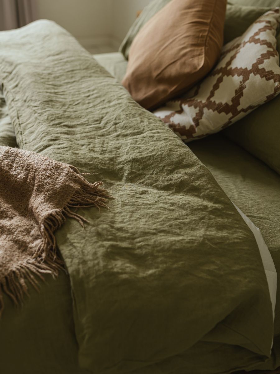 Olive Green 100% Flax Linen Duvet Cover Sets
