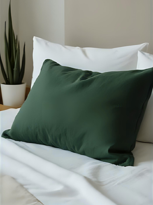 Forest Green 100% Flax Linen Coconut Shell Button Closure Pillowcases