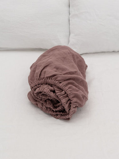 Rosewood Pink 100% Flax Linen Toddler Pure Luxe Fitted Sheets