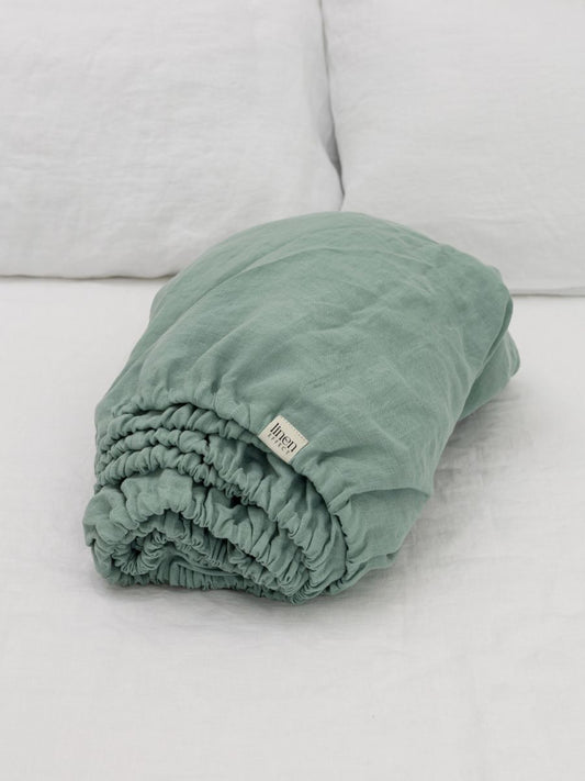 Willow Green 100% Flax Linen Toddler Pure Luxe Fitted Sheets