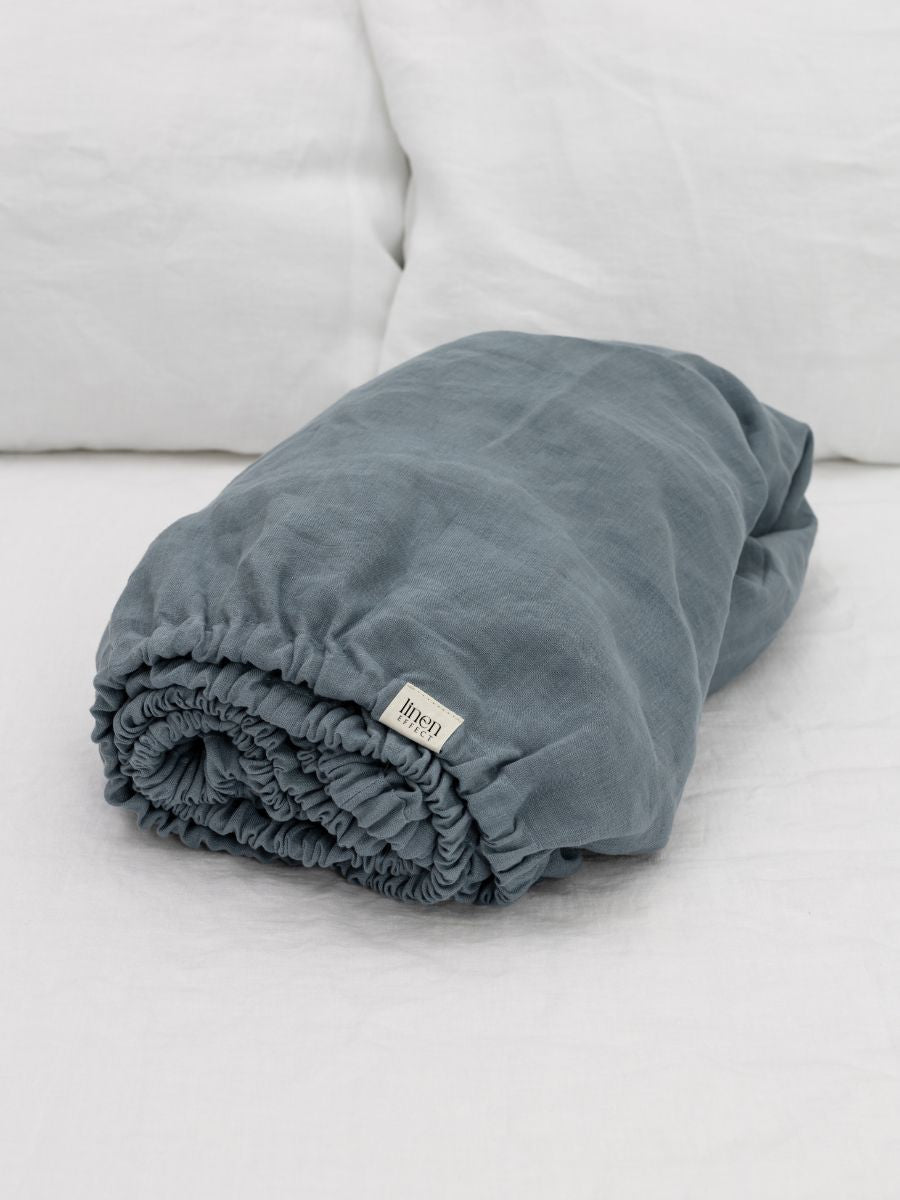 Baltic Blue 100% Flax Linen Baby Pure Luxe Fitted Sheets