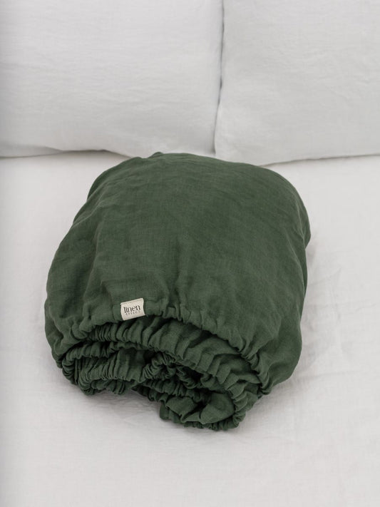 Forest Green 100% Flax Linen Baby Pure Luxe Fitted Sheets