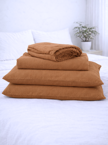 Cinnamon Brown 100% Flax Linen Deep Pocket Sheet Set