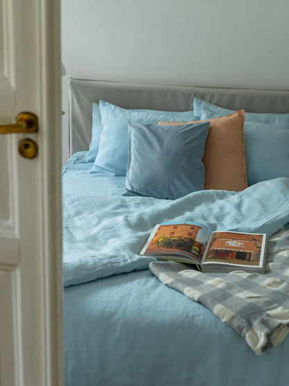 Sky Blue 100% Flax Linen Duvet Cover Sets