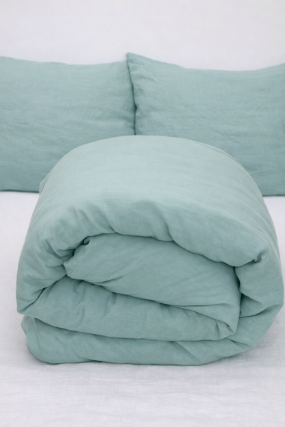 Willow Green 100% Flax Linen Duvet Cover Set
