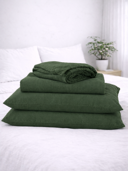 Forest Green 100% Flax Linen Deep Pocket Sheet Set
