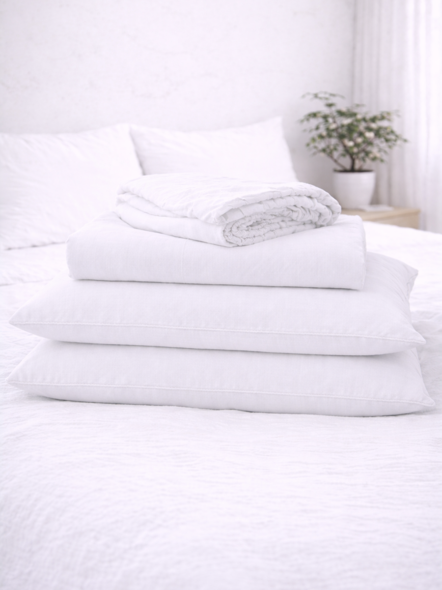 Magnolia White 100% Flax Linen Deep Pocket Sheet Set