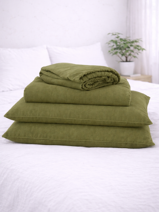 Olive Green 100% Flax Linen Deep Pocket Sheet Set