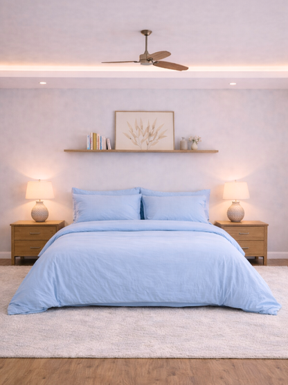 Sky Blue 100% Flax Linen Duvet Cover Set