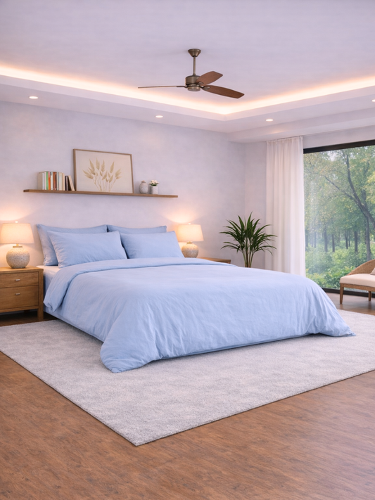 Sky Blue 100% Flax Linen Duvet Cover Set