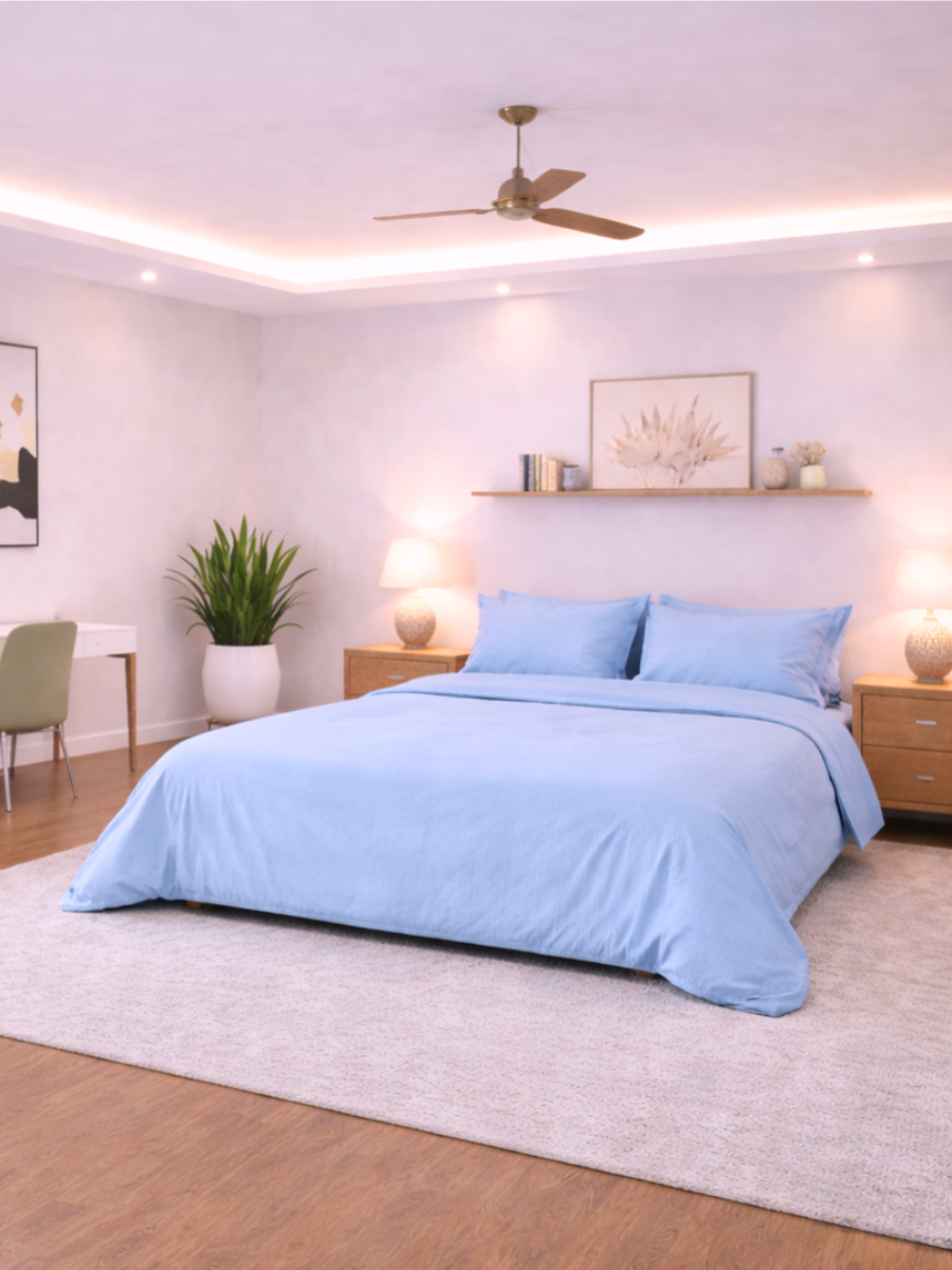 Sky Blue 100% Flax Linen Duvet Cover Set