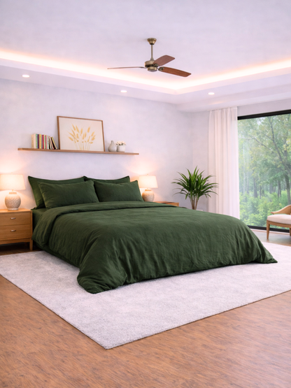 Forest Green 100% Flax Linen Duvet Cover Set
