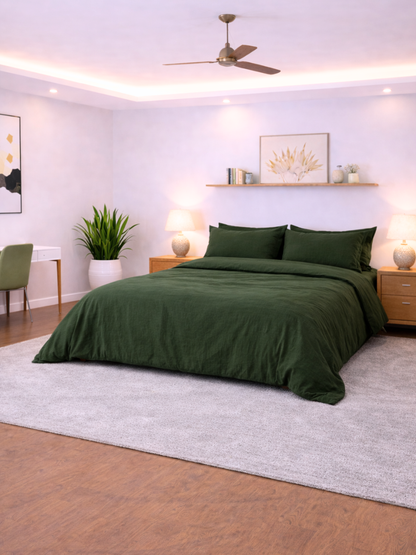 Forest Green 100% Flax Linen Duvet Cover Set