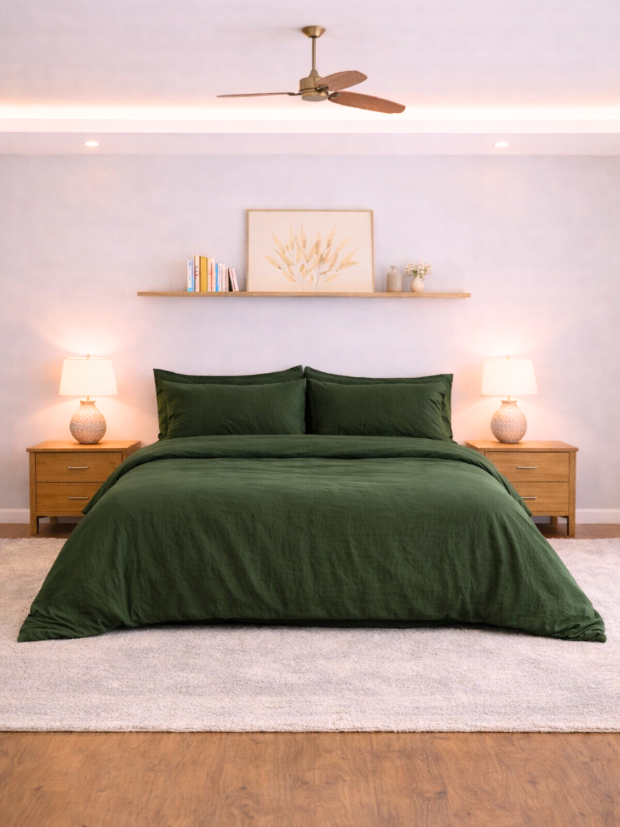Forest Green 100% Flax Linen Duvet Cover Set