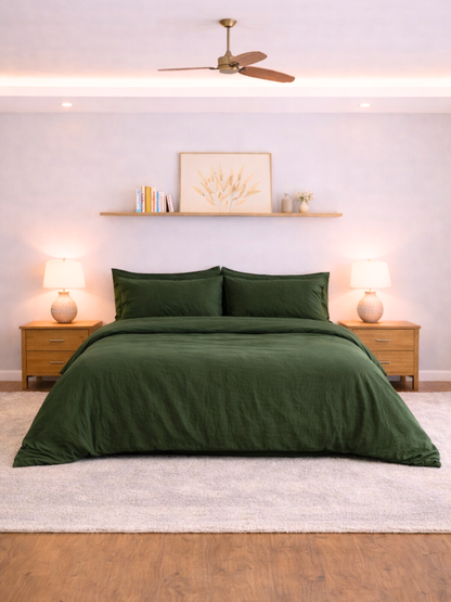 Forest Green 100% Flax Linen Duvet Cover Set