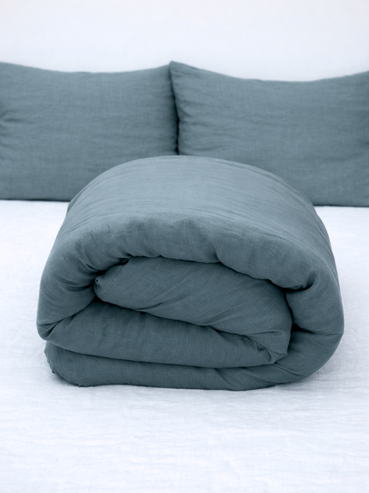 Harbor Blue 100% Flax Linen Duvet Cover