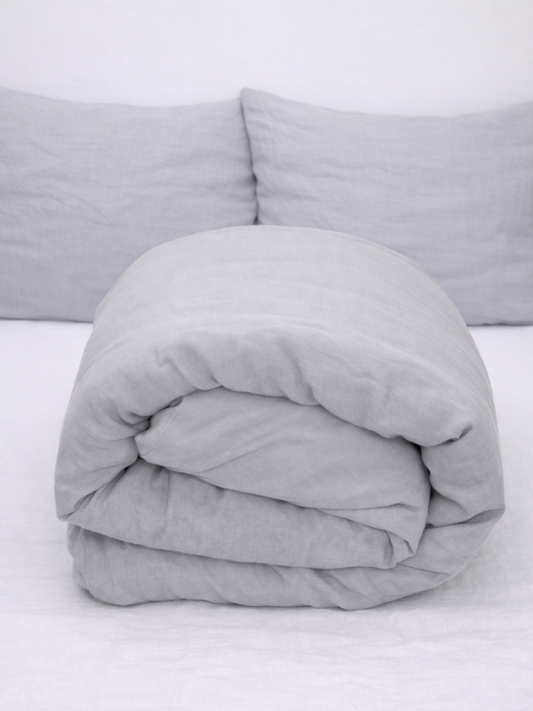 Moonlit Grey Organic 100% Flax Linen Duvet Cover