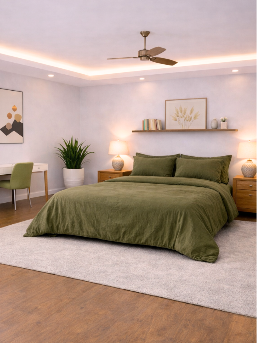 Olive Green 100% Flax Linen Duvet Cover Set