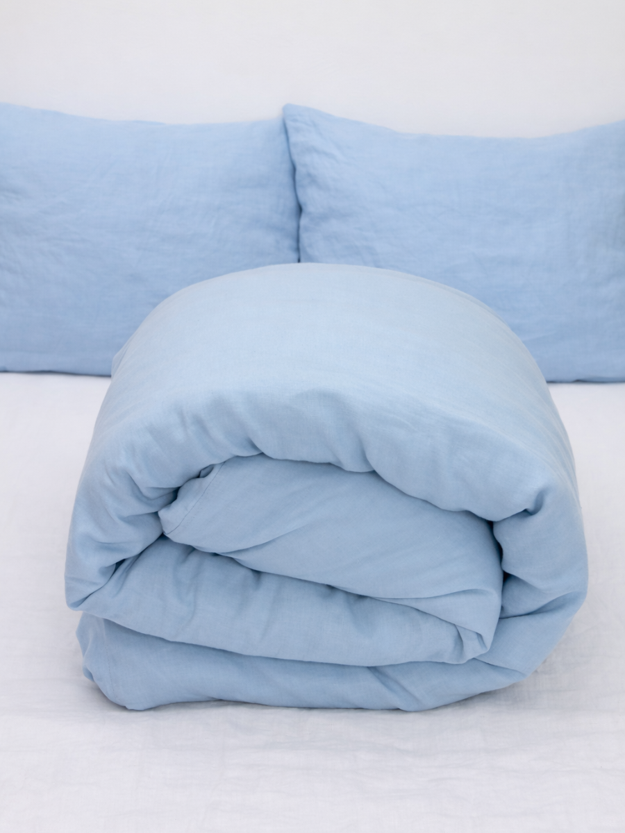 Sky Blue 100% Flax Linen Duvet Cover Set