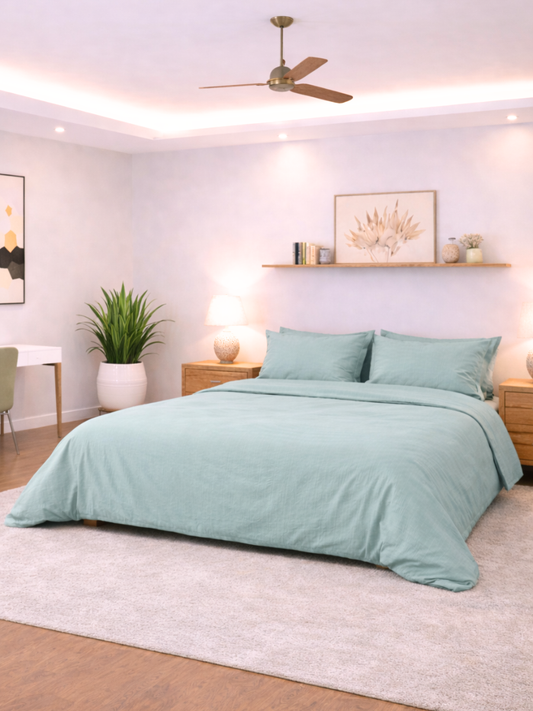 Willow Green 100% Flax Linen Duvet Cover Set