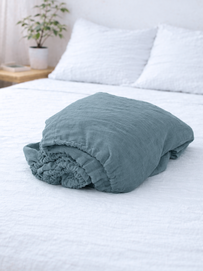 Harbor Blue 100% Flax Linen Deep Pocket Sheet Set