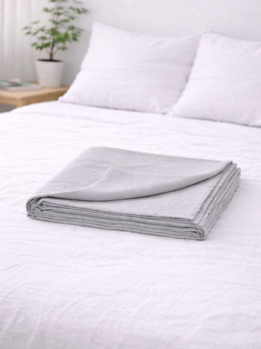 Moonlit Grey 100% Flax Linen Flat Cover Sheet
