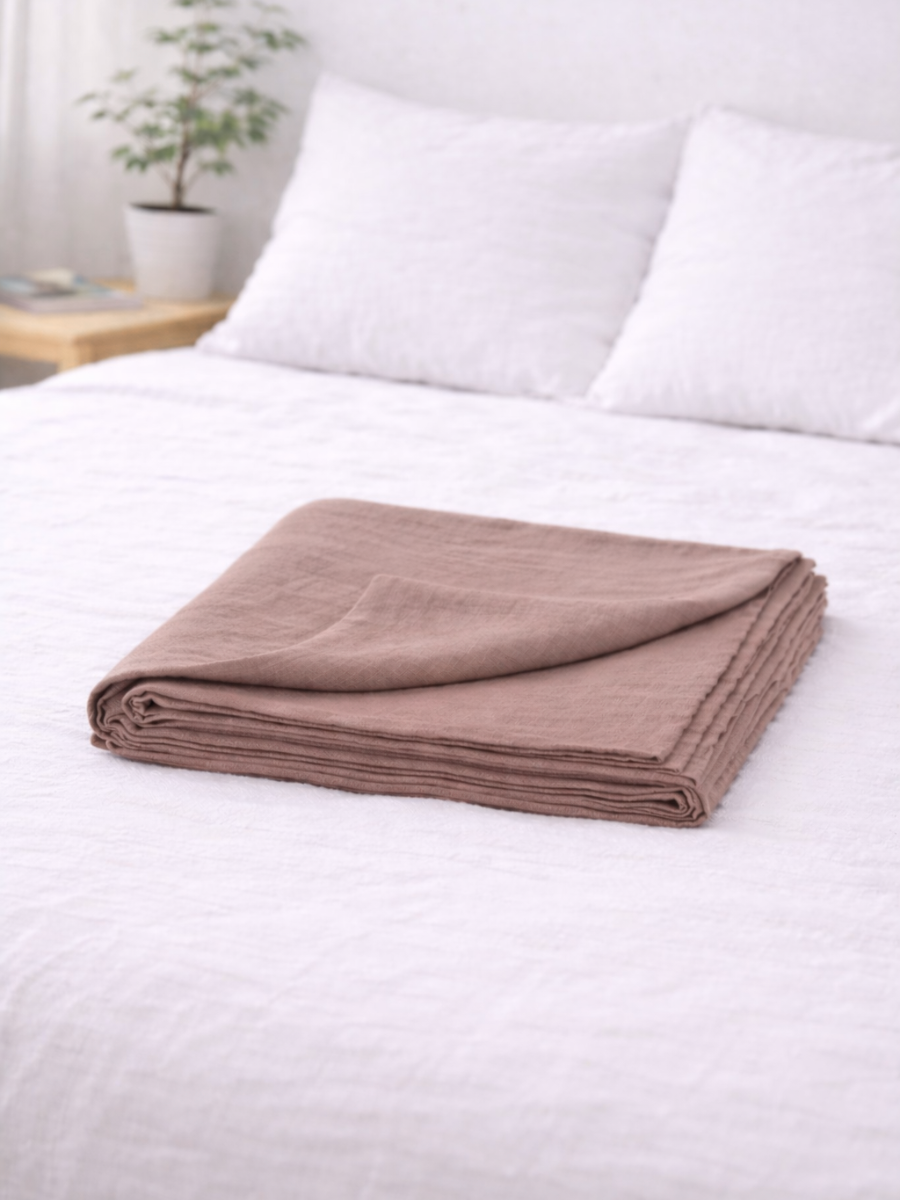 Rosewood Pink 100% Flax Linen Flat Cover Sheet