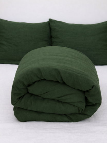 Forest Green 100% Flax Linen Duvet Cover Set