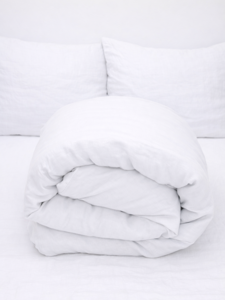 Magnolia White 100% Flax Linen Duvet Cover Set