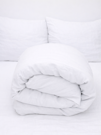 Magnolia White 100% Flax Linen Duvet Cover Set