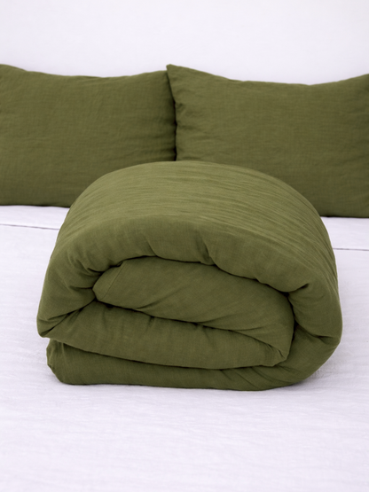 Olive Green 100% Flax Linen Duvet Cover Set