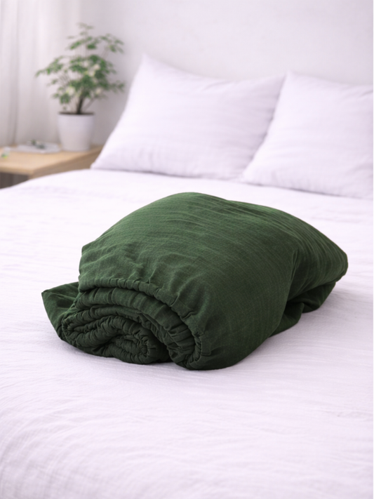 Forest Green 100% Flax Linen Fitted Sheet
