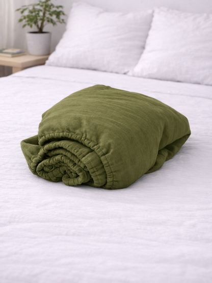 Olive Green 100% Flax Linen Deep Pocket Sheet Set
