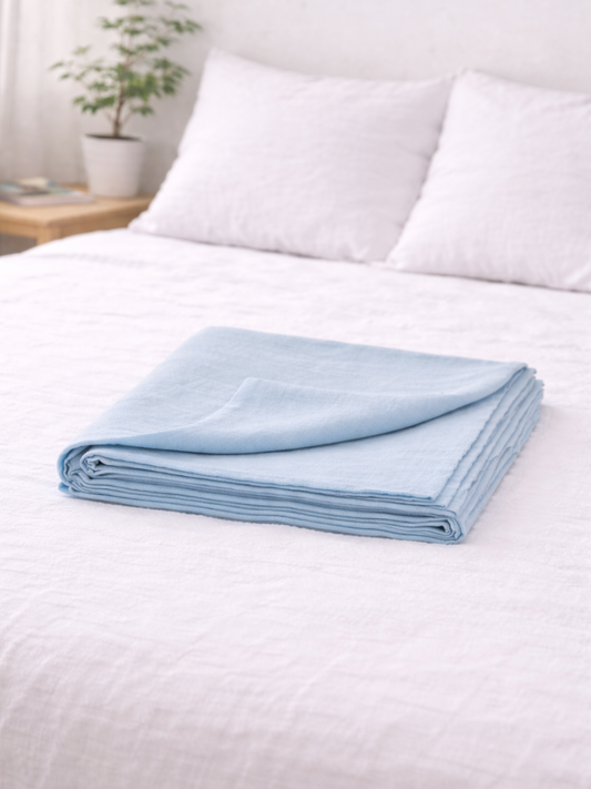 Sky Blue 100% Flax Linen Flat Cover Sheet