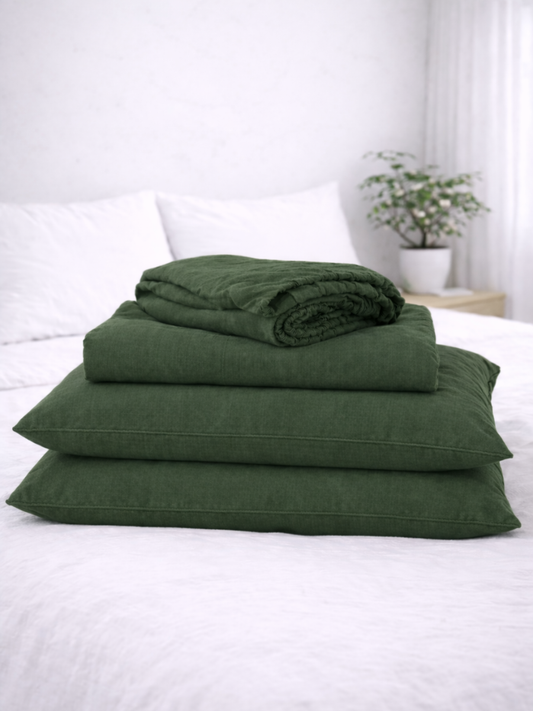 Forest Green 100% Flax Linen Sheet Set