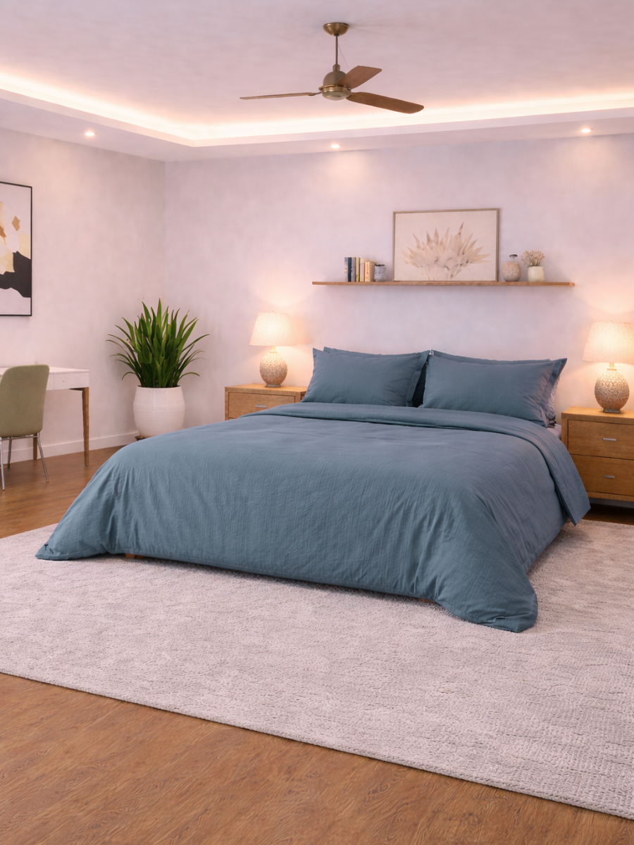 Harbor Blue 100% Flax Linen Duvet Cover Set