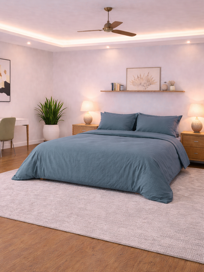 Harbor Blue 100% Flax Linen Duvet Cover Set