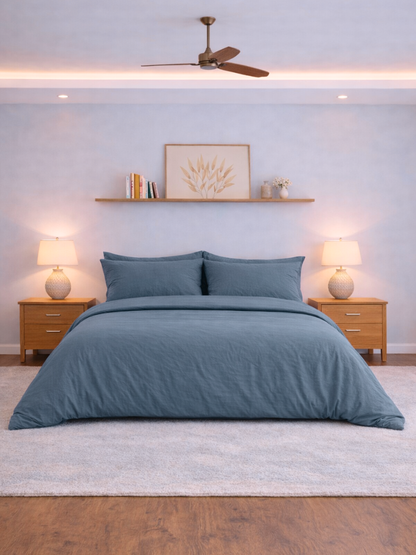 Harbor Blue 100% Flax Linen Duvet Cover Set