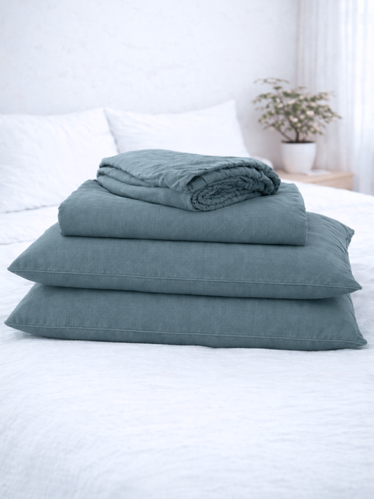 Harbor Blue 100% Flax Linen Deep Pocket Sheet Set
