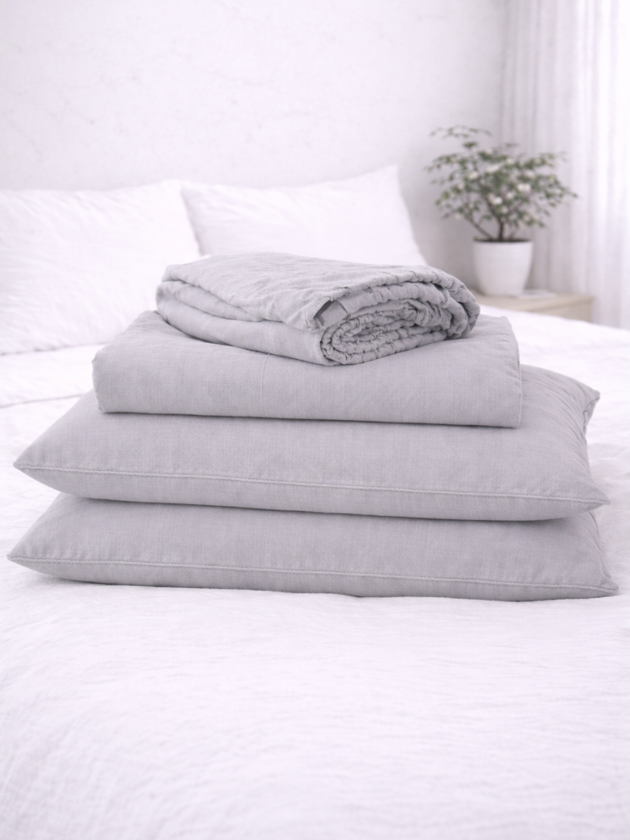 Moonlit Grey 100% Flax Linen Sheet Set
