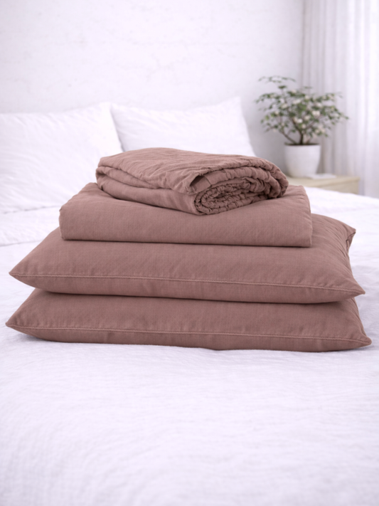 Rosewood Pink 100% Flax Linen Sheet Set